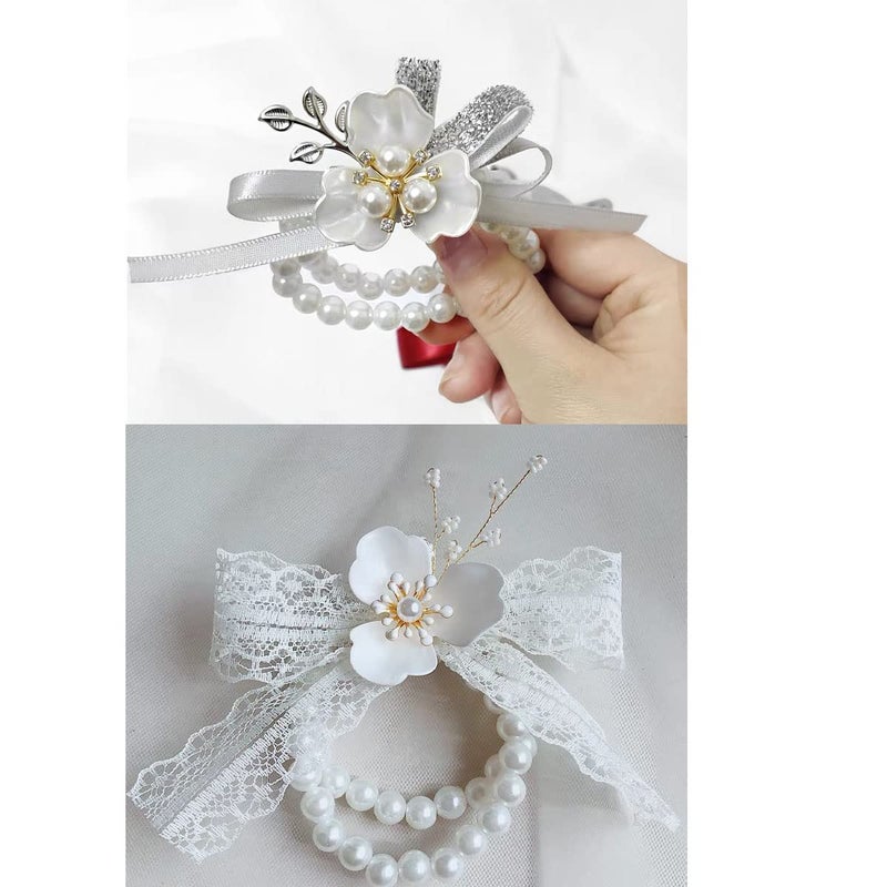 QRWT 6PCS Pearl Wrist Corsage Bands Bride Elastic Pearl Wristband Corsage DIY Stretch Pearl Wedding Wrist Handmade Corsage Accessories for Wedding Party Bride Bridesmaid Christmas Thanksgiving - Image 5